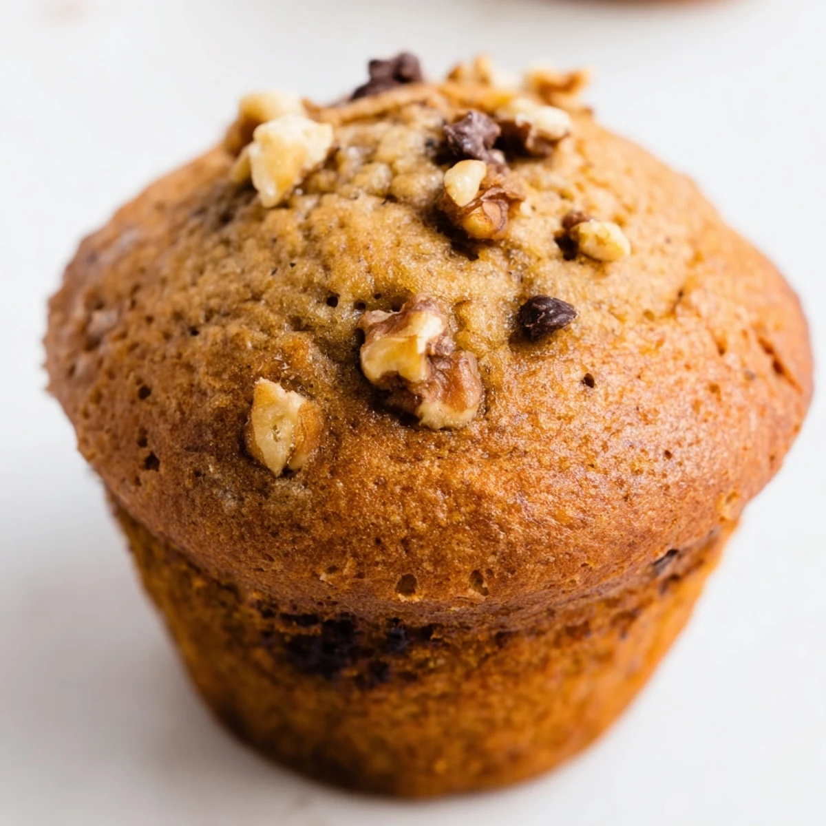 Moist whole wheat banana nut muffins cooling on wire rack with speckled banana texture