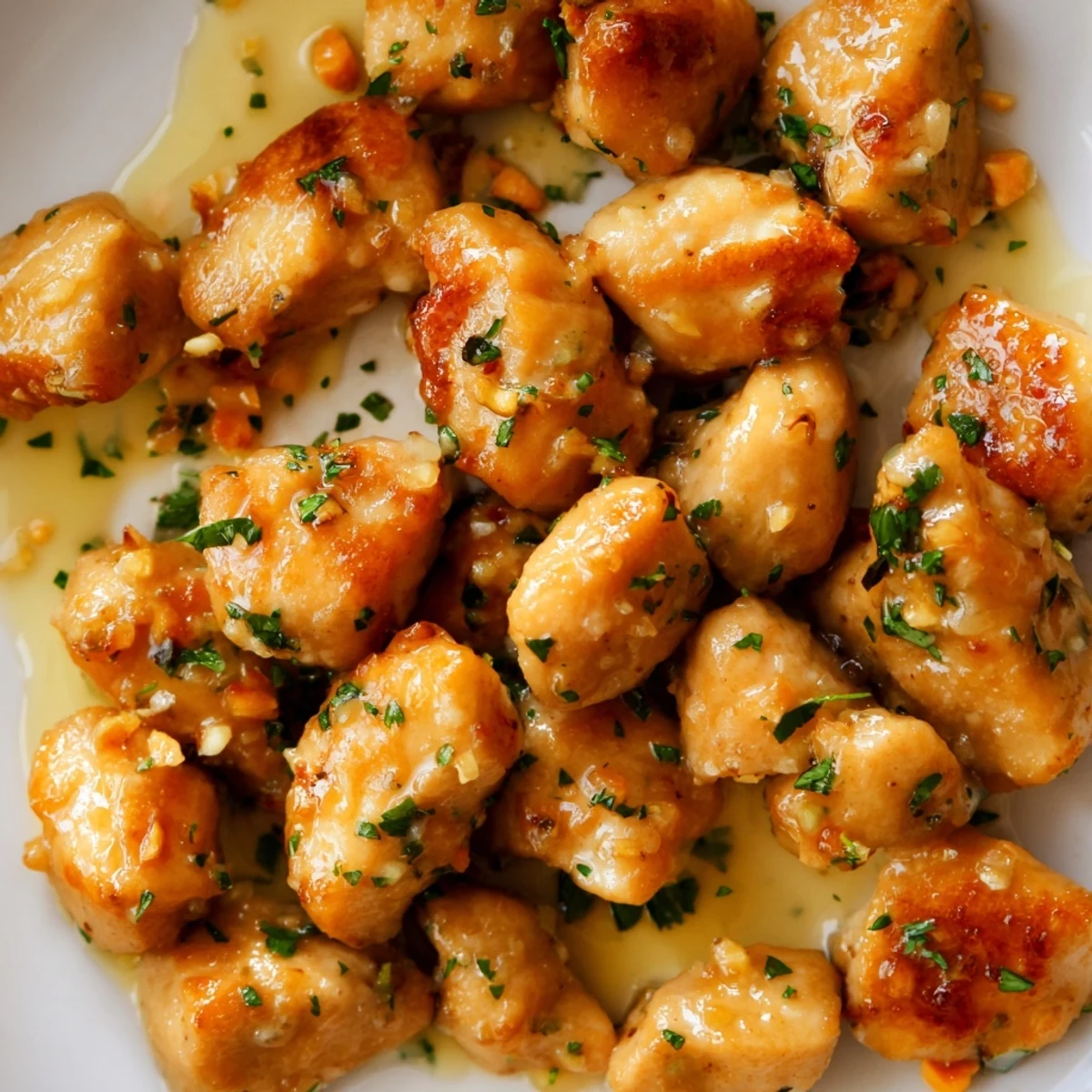 Succulent chicken pieces pan-fried to perfection in melted butter and aromatic minced garlic sauce