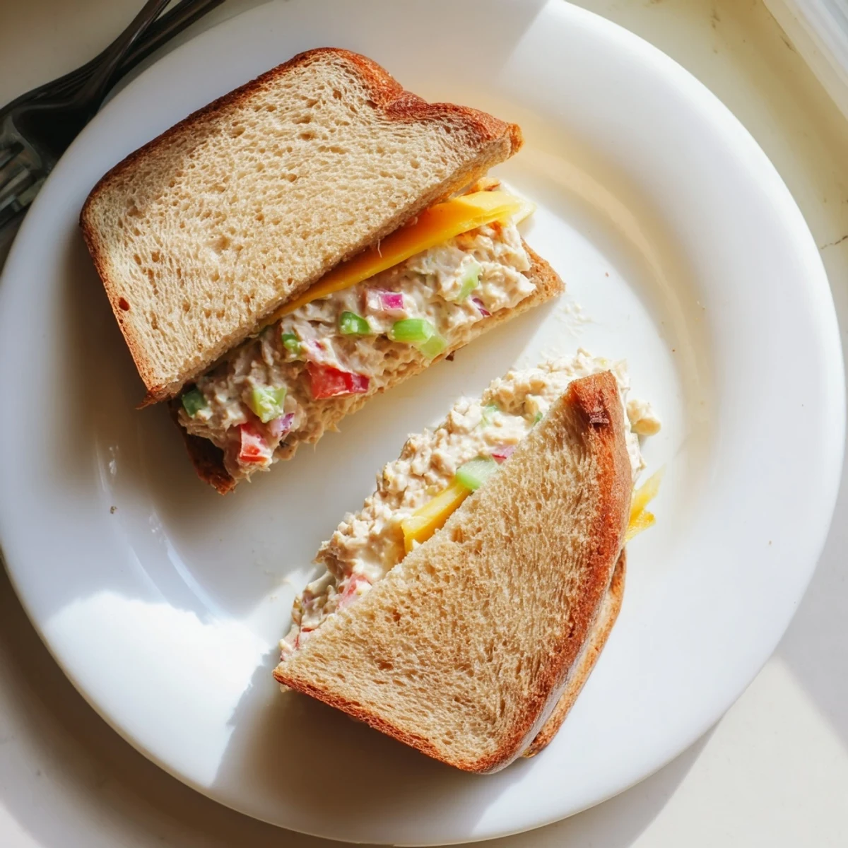 Classic tuna melt featuring creamy tuna salad and Swiss cheese grilled until golden brown