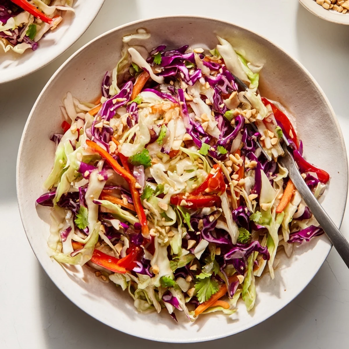 Asian Cabbage Salad with crunchy cabbage, bright peppers, and toasted sesame seeds