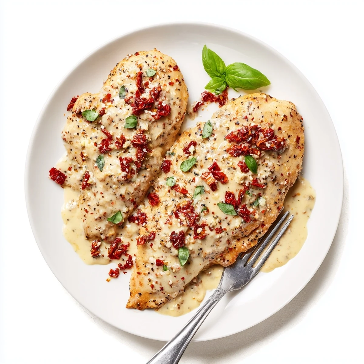 Dump And Go Crockpot Marry Me Chicken steaming in creamy sun-dried tomato sauce