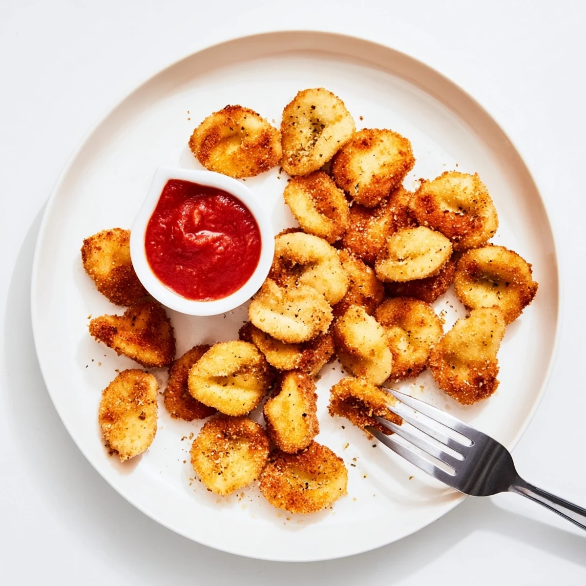 Crispy Tortellini Party Snacks Recipe baked golden on sheet, ready for dipping.