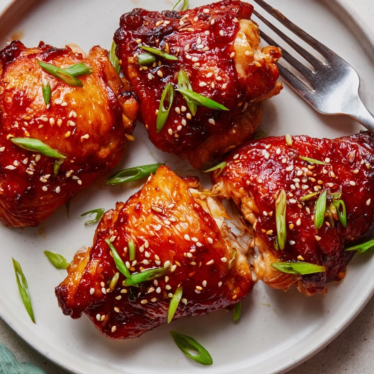 Juicy bone-in chicken thighs marinated in teriyaki sauce, roasted to caramelized perfection