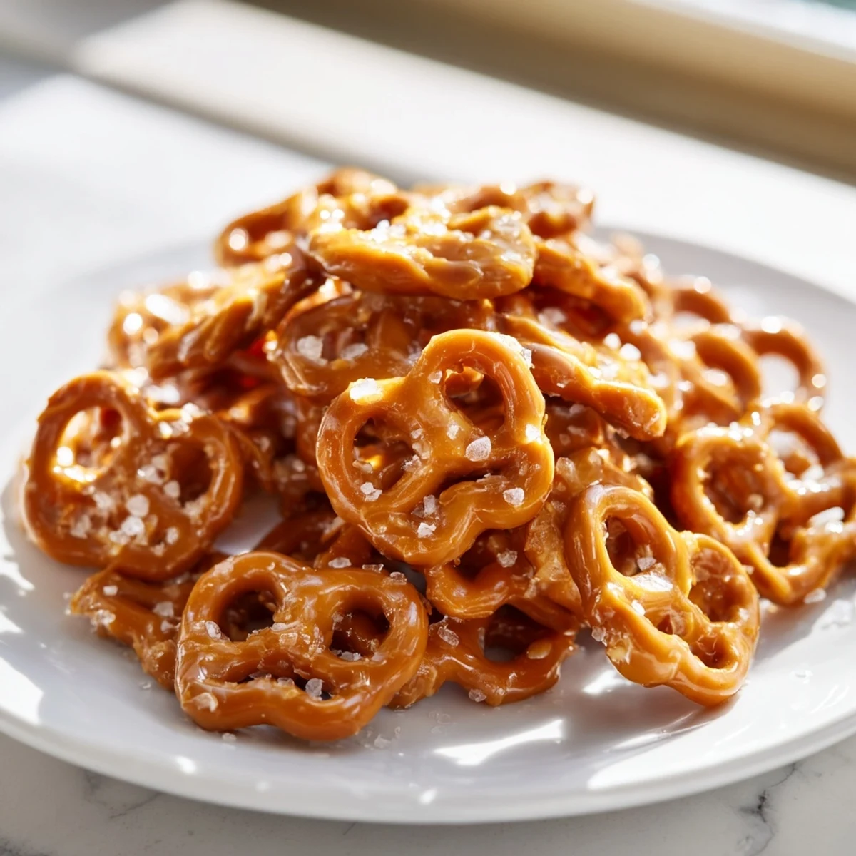 Sweet and salty butter toffee pretzels piled in a bowl for party snacking